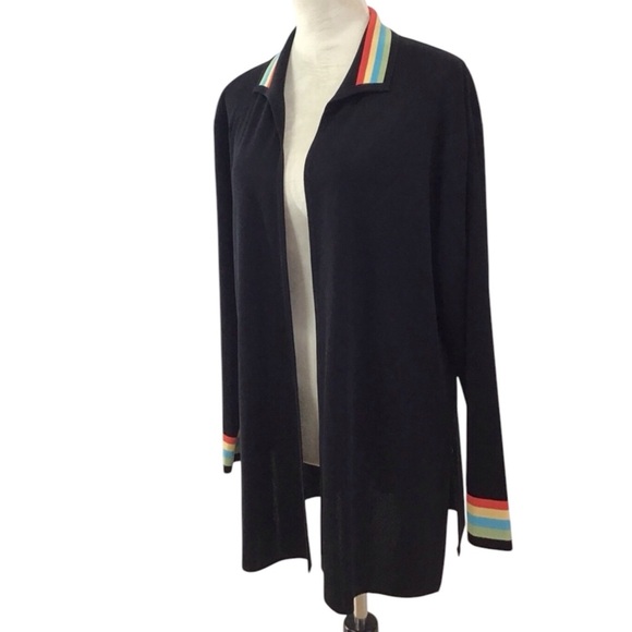Misook Black Open Front Cardigan With Colorful Accents Size L - Picture 4 of 11